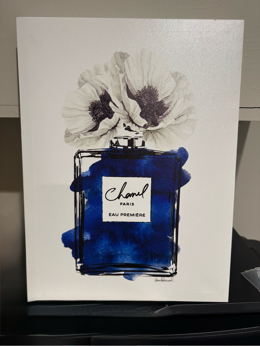 CHANEL Blue Bottle Floral Perfume Art Print